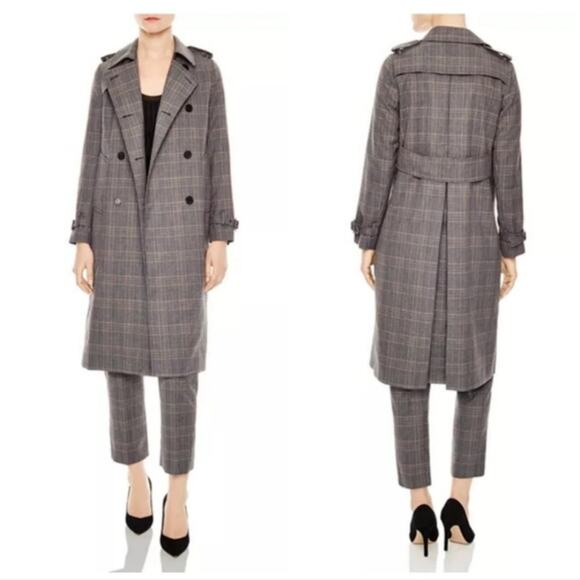 Sandro Roselier Plaid Trench Coat size 40 US size 8 Celebrity Favorite - Picture 1 of 11